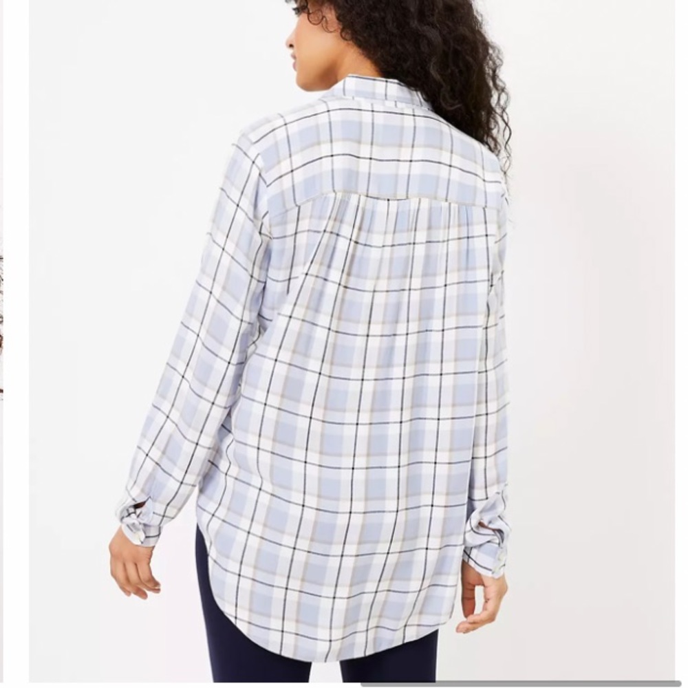 Loft Plaid Tunic Rayon Shirt Top flowy fit  M L XL - Picture 3 of 8